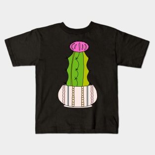 Cute Cactus Design #134: Cute Hybrid Cactus In A Cable-Knit Patterned Pot Kids T-Shirt